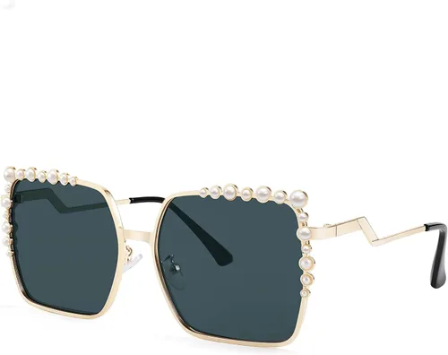 Vista 2 de FEISEDY Gafas de sol cuadradas de gran tamaño para mujer, diseño de perlas 2021, nuevas sombras grandes de moda de lujo B2747