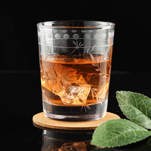 Vista 2 de Joeyan Vasos de Vidrio para Beber Grabados Soplados a Mano, Vasos de Agua de Vidrio Transparente con Patrón Floral, Juego de Cristalería Tumbler