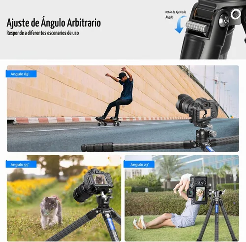 Vista 2 de LEOFOTO Trípode de fibra de carbono de 58 pulgadas, trípode compacto de viaje ligero para cámara sin espejo, DSLR, 4 secciones con diámetro máximo