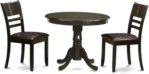 Vista 9 de East West Furniture ANLY5-CAP-LC - Juego de mesa y sillas de cocina de 5 piezas, incluye una mesa de comedor redonda con pedestal y 4 sillas