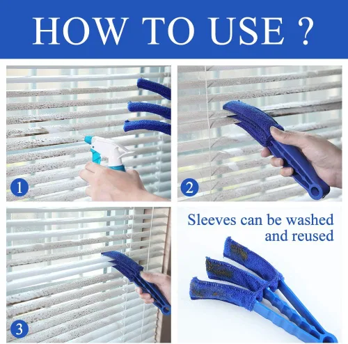 Vista 3 de Hiware Limpiador de Persianas de Ventana Cepillo Plumero con 5 Fundas de Microfibra - Herramientas Limpiadoras de Persianas para Contraventanas