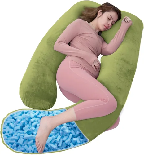 Vista 8 de Almohada corporal de espuma viscoelástica triturada, almohadas de embarazo para dormir, almohada de maternidad para mujeres embarazadas, almohada