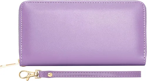 Vista 43 de Badiya Billetera para mujer con bloqueo RFlD de cuero con cremallera alrededor de carteras de gran capacidad