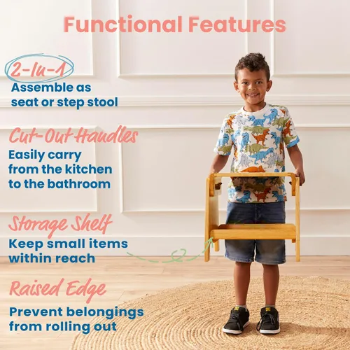 Vista 3 de ECR4Kids Taburete ajustable para sentarse o escalonar con almacenamiento, madera, muebles para niños, miel