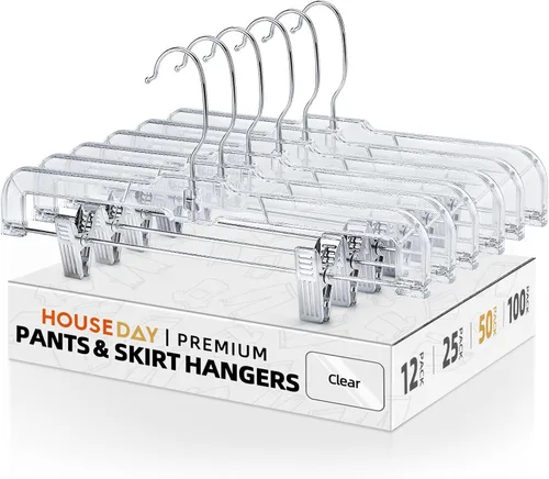 Vista 13 de HOUSE DAY Perchas transparentes para pantalones de 14 pulgadas con clips