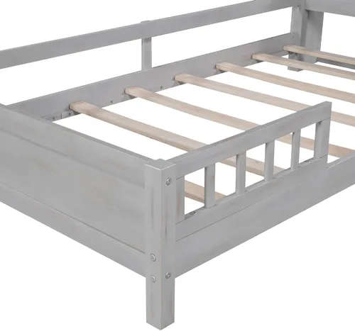 Vista 7 de Harper & Bright Designs Base de cama individual para niños con cabecera de almacenamiento y barandilla, marco de cama de plataforma individual