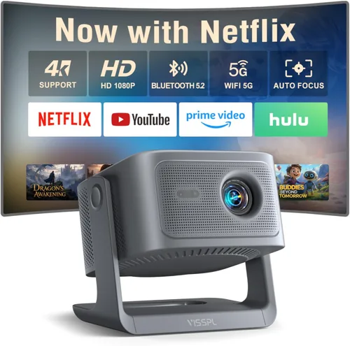 Vista 10 de 【Google TV y 3500ANSI y 4K】Proyector inteligente con WiFi y Bluetooth, enfoque automático VISSPL AI y proyector automático Keystone portátil