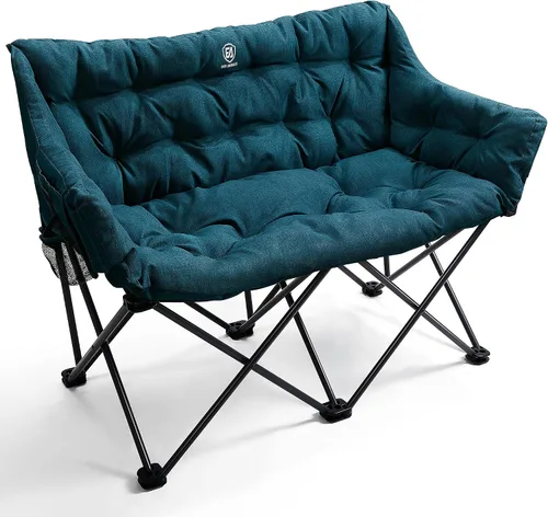 Vista 10 de EVER ADVANCED Silla de Campamento Doble para Adultos, Banco Loveseat de Campamento Plegable Acolchado con Bolsillo Lateral Sofá de Campamento