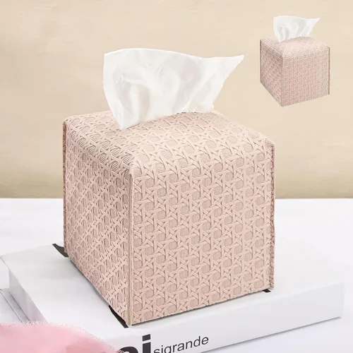 Vista 41 de HOMOTEK Paquete de 2 fundas para caja de pañuelos, soporte cuadrado de piel sintética, organizador de papel decorativo para baño, mesitas de noche