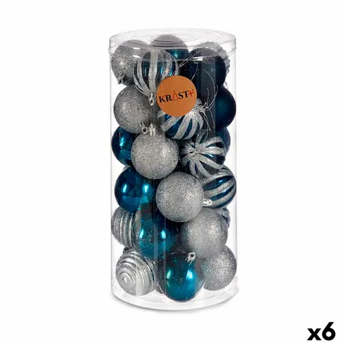 Vista 2 de Set de Bolas de Navidad Krist+ HM20087-061/003 Azul Plateado Plástico Ø 6 cm (6 Unidades)