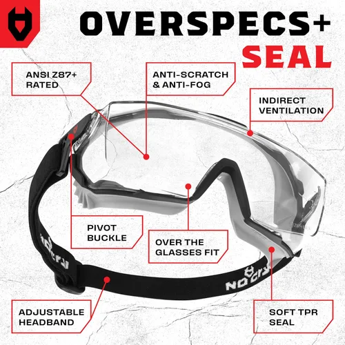 Vista 2 de NoCry Gafas de seguridad transparentes sobre anteojos — para hombres y mujeres con junta, UV380, lentes panorámicos antivaho con ventilación