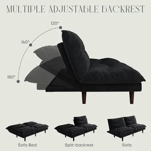 Vista 3 de DreamDashio Sofá cama futón, sofá futón de 69 pulgadas con respaldo ajustable, sofá cama convertible de pana, reclinable plegable para apartamento