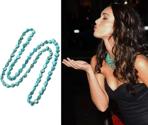 Vista 6 de Perlas de turquesa collar sin fin largo anudado piedra multi-Strand capa collares hechos a mano joyería