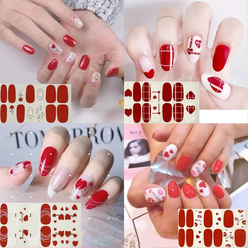 Vista 2 de TailaiMei 12 hojas de calcomanías adhesivas de arte de uñas para el día de San Valentín, tiras completas con 2 limas de uñas para calcomanías