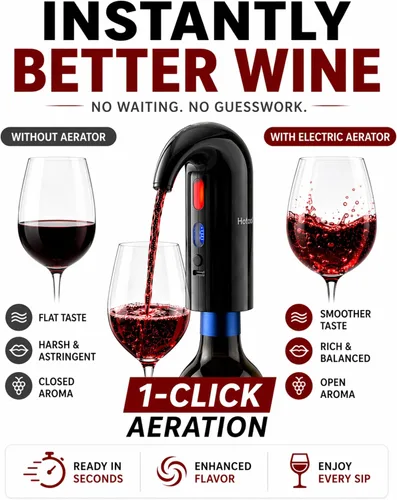 Vista 3 de Aireador de vino eléctrico, juego de regalo de dispensador de bomba de decantador de vino, vertedor de aireador de vino automático. Bomba