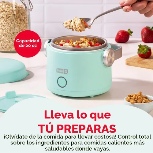 Vista 3 de DASH Hot2Go™ Calentador de alimentos personal (20 onzas) - Aqua Heated Lunch Box for Adults, Portable Food Warmer with Stainless Steel Insert