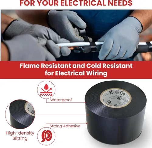 Vista 3 de GGR Supplies T.R.U. EL7566-AW, cinta adhesiva de grado profesional de PVC de goma negra, con clasificación hasta 600 voltios y 176 °F - UL/CSA/CE