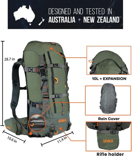 Vista 4 de SPIKA Mochila de caza con marco interno, mochila de senderismo impermeable para extensible, 40L + 80L + capacidad