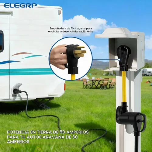 Vista 3 de ELEGRP Cable adaptador RV de 50 amperios a 30 amperios, NEMA 14-50P macho a TT-30R hembra, convertidor eléctrico de Dogbone de alta resistencia