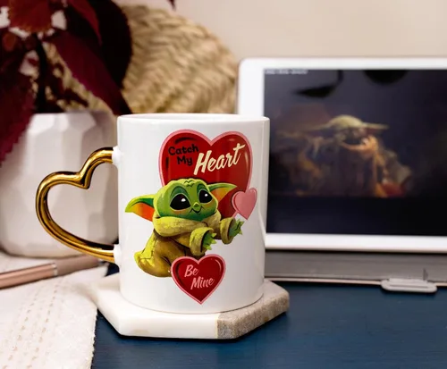 Vista 5 de STAR WARS: The Mandalorian Grogu Catch My Heart - Taza de cerámica de 14 onzas Taza de café grande sin BPA para expreso, cafeína, bebidas
