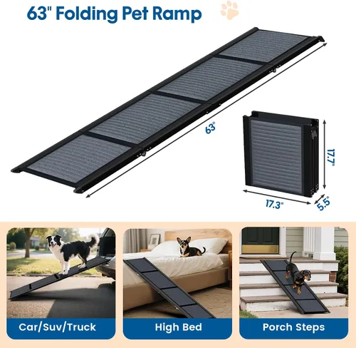 Vista 2 de HBTower Rampa plegable para perros de 63 pulgadas de largo y 17.3 pulgadas de ancho para automóvil, SUV y camión, rampa portátil para mascotas