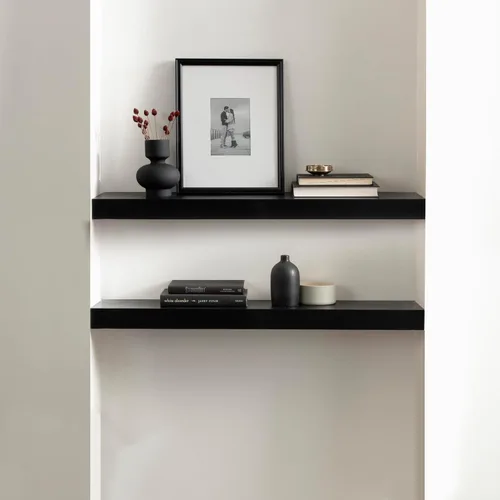 Vista 4 de Kate and Laurel Havlock - Estante flotante natural moderno, 36 x 8 pulgadas, negro; estante funcional para baño y cocina para almacenamiento