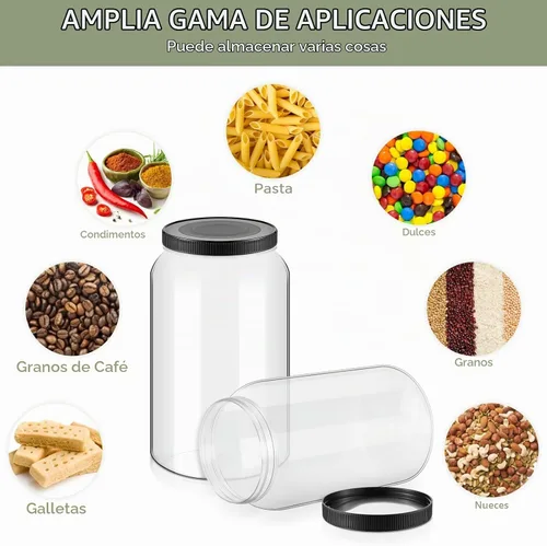 Vista 5 de Dandat 8 piezas 1 galón tarros de plástico transparente herméticos con tapa para despensa, tarros de boca ancha grandes, recipientes de plástico