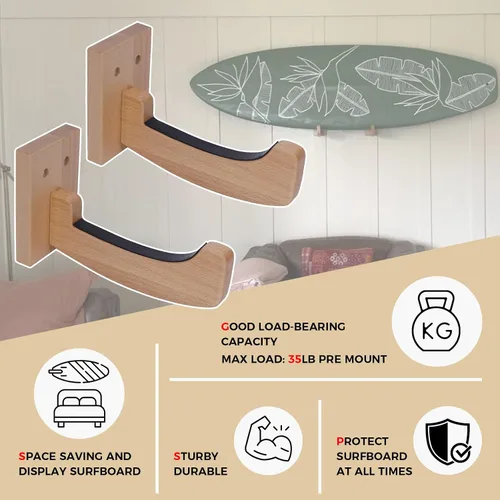 Vista 6 de Tablas de surf de madera para montar en la pared para almacenar y exhibir tus tablas de surf/skimboards/patinetas