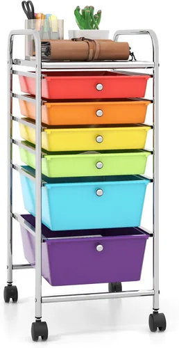 Vista 39 de Giantex Carro Organizador con 6 Cajones, con Ruedas, para Herramientas, Papel de Recortes, Hogar, Oficina, Escuela, Carro Utilitario Móvil Multiusos