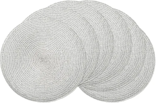 Vista 43 de AHHFSMEI Juego de 6 manteles individuales redondos trenzados de 15 pulgadas para mesas de comedor, tejido natural, resistentes al calor, color beige