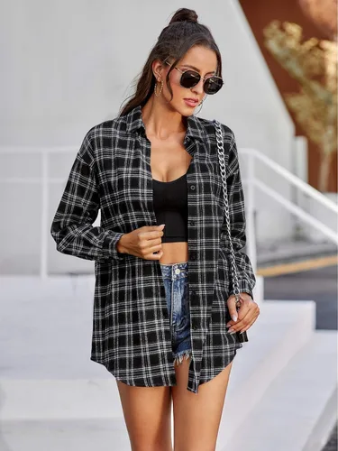 Vista 4 de MakeMeChic - Camisas a cuadros de gran tamaño para mujer