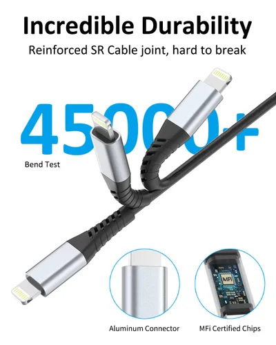 Vista 4 de Cable Lightning en espiral, paquete de 2 cables retráctiles para cargador de iPhone en el coche, cable USB a Lightning de carga rápida, compatible