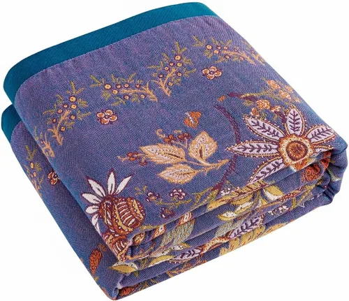 Vista 20 de Manta bohemia de muselina de algodón tejida con flores decorativas de 50 x A-verde