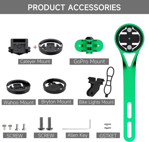 Vista 2 de Soporte para computadora de bicicleta, aleación de aluminio frontal compatible con Garmin, Wahoo, Bryton, Cateyer, cámara de acción deportiva y Verde