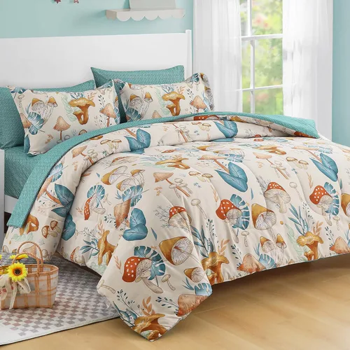 Vista 2 de Dinjoy Juego de edredón de 6 piezas para niñas, juego de ropa de cama colorido de arcoíris degradado tamaño individual, cama en una bolsa para niños