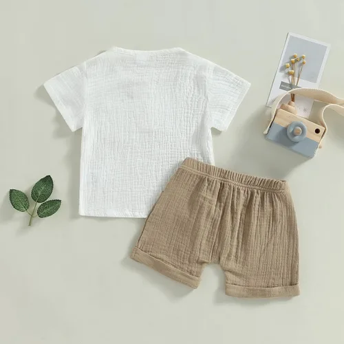 Vista 10 de fhutpw Conjunto de 2 piezas de ropa de verano para bebés, camiseta de manga corta, cintura elástica, pantalones cortos para niños pequeños