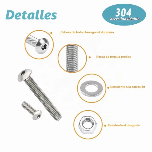 Vista 4 de Kadrick 1230 piezas de tornillos de acero inoxidable 304, surtido métrico M2 M3 M4 M5, kit de pernos de cabeza hexagonal de botón de 4mm-20mm
