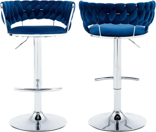 Vista 25 de Juego de 2 taburetes de bar de terciopelo giratorios con base de metal dorado, taburetes de bar modernos de altura de mostrador para cocina, pub
