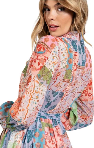 Vista 4 de Vestido de manga larga con estampado de flores multicolor