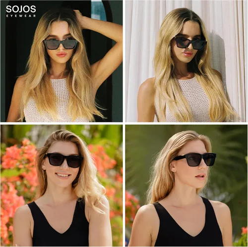Vista 2 de SOJOS Lentes de sol cuadrados polarizados de moda para mujeres y hombres, UV400 retro cuadrados 70s 80s 90s sombras SJ2622