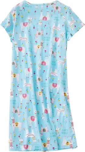 Vista 2 de DOOVID Camisón de manga corta para mujer, ropa de dormir de algodón, camisas de noche casuales con estampado holgado