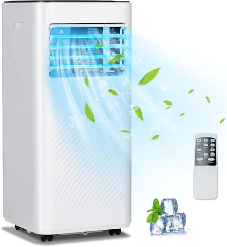 Vista 10 de GOFLAME Aire acondicionado portátil, potente unidad de CA de 8000 BTU con control remoto y 4 ruedas, enfriador de aire 3 en 1, deshumidificador