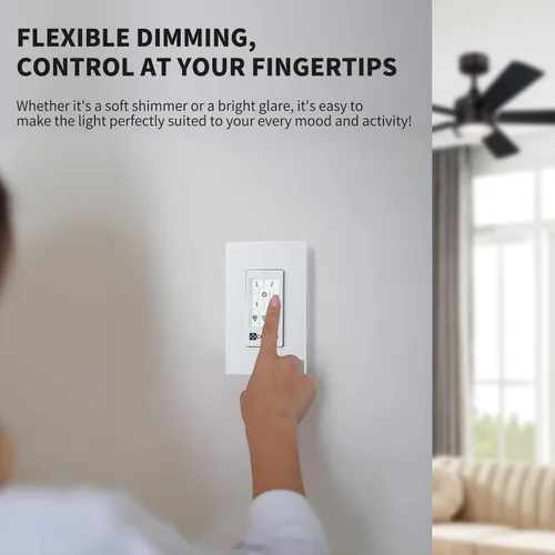 Vista 8 de Ventilador de techo universal con control de pared con interruptor de cuatro velocidades y atenuador de luz LED/incandescente, interruptor de pared