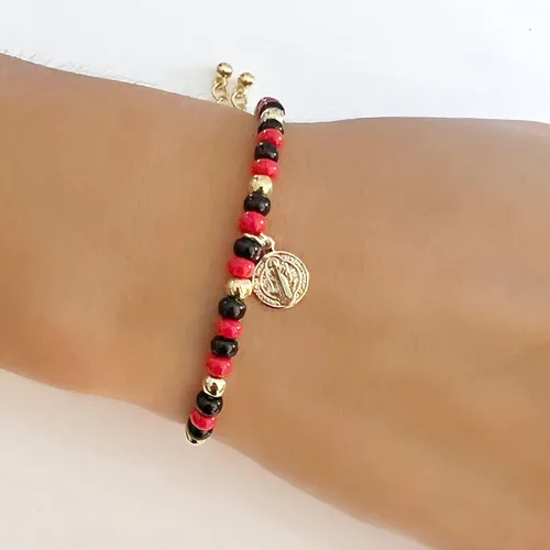 Vista 6 de LESLIE BOULES Pulsera de oro de San Benito para mujer, joyería de protección, Latón