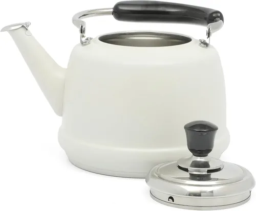 Vista 6 de Martha Stewart Kingstree - Tetera grande de acero inoxidable de calibre pesado de 2 cuartos de galón, lino blanco exterior