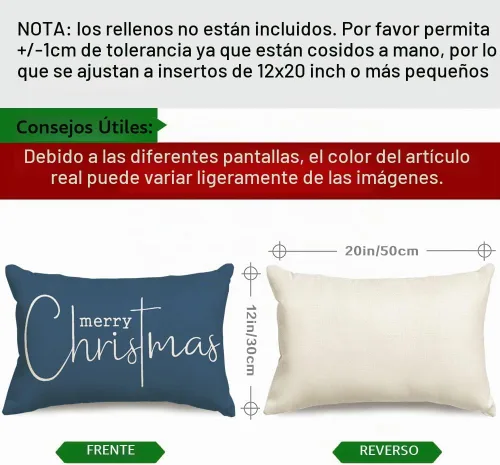 Vista 7 de RABUSOFA Fundas de Almohada de Navidad de 12 x 20 pulgadas, Decoraciones con Frase de Feliz Navidad, Fundas de Almohadas Decorativas de Invierno Azul