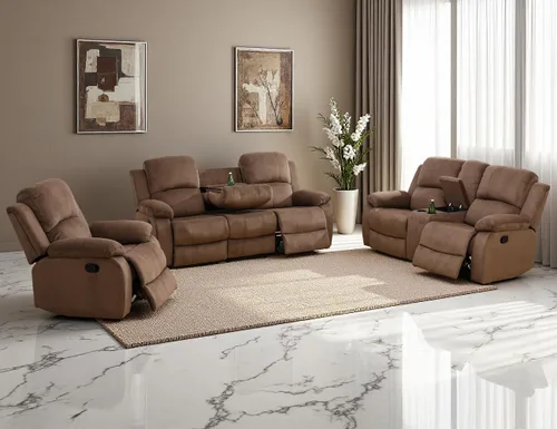 Vista 12 de Sofá reclinable manual, sofá reclinable de lujo de 3 plazas, sofá reclinable con portavasos y mesa de café, sofá de cuero sintético para sala