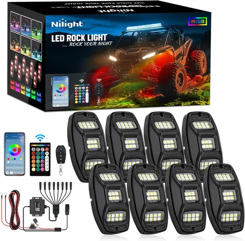 Vista 31 de Nilight Luz LED RGB para látigo, 2 unidades, 3 pies, con 4 luces de roca RGB-Látigo+Roca