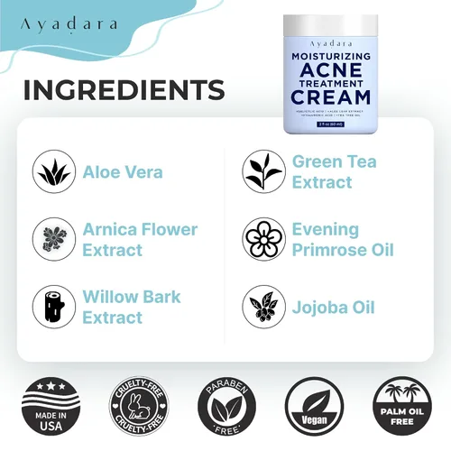 Vista 6 de Crema hidratante para el acné, hidratante facial de ácido salicílico para pieles grasas y propensas al acné, ayuda con espinillas, puntos negros
