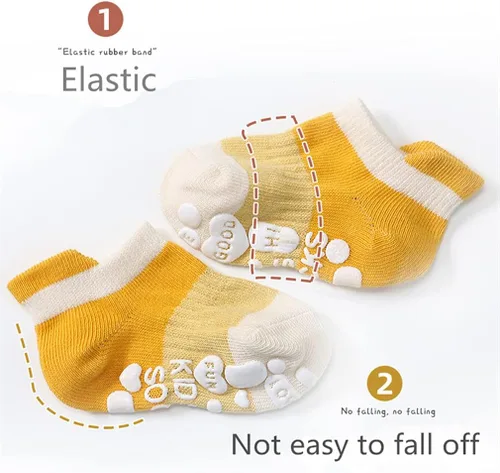 Vista 4 de Calcetines de agarre para bebé, antideslizantes, con agarres, unisex, para niña, niño, calcetines de tobillo para caminar